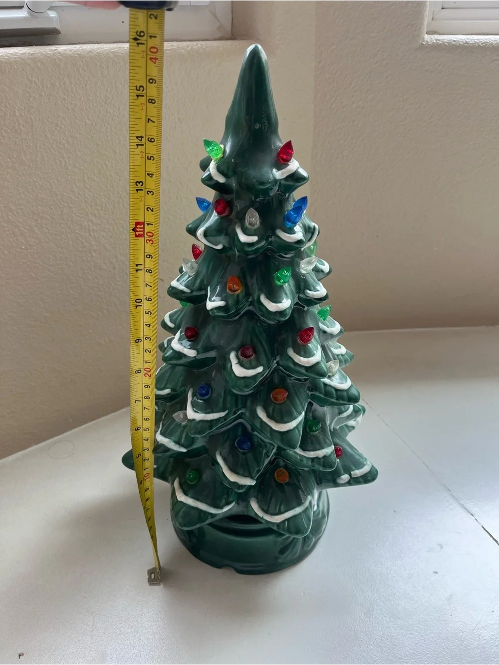 Vintage Ceramic Green Holiday Light-Up Christmas Tree with Lights